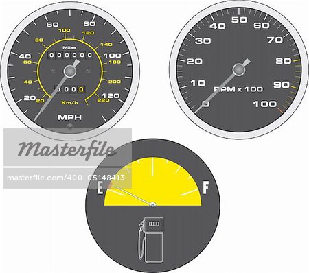 Vector illustration of yellow speedometer