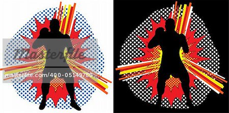 Boxer Silhouette over Pop Art Explosion Background