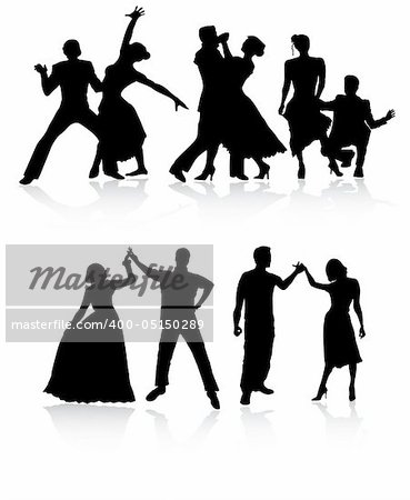 Isolated couple dancers set in different poses