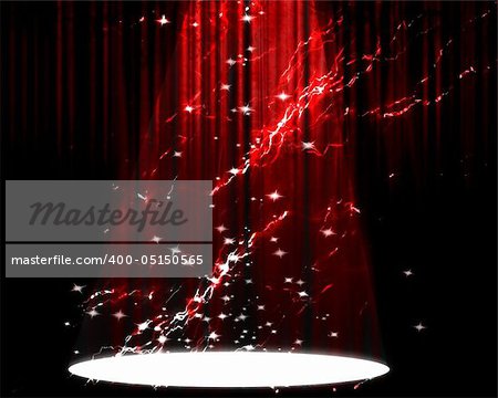 Movie or theater curtain with bright spotlight on it