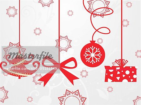 hanging christmas icons backround with grey seamless pattern