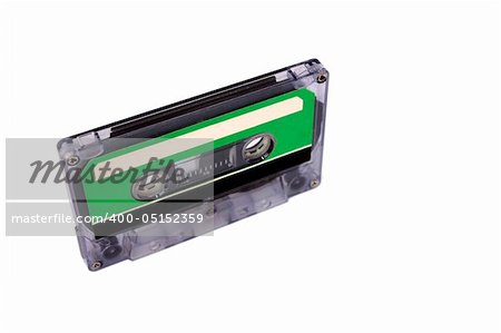 Compact Cassette isolated on white. Vertical right perspective view