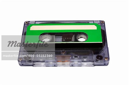 Compact Cassette isolated on white. Front perspective view