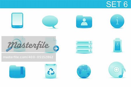 Vector illustration ? set of blue elegant simple icons for common computer and media devices functions. Set-6