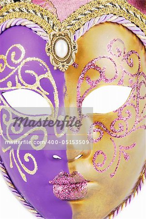 Beautiful expensive Venetian mask with jingle bells isolated on white