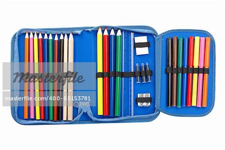 A blue pencil case isolated on white background