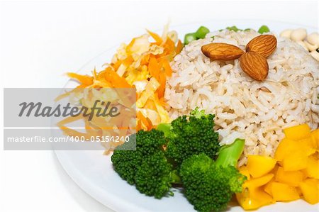 Healthy Asian Vegetarian dishes, brown rice and vegetables.