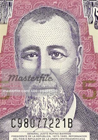 General Justo Rufino Barrios on 5 Quetzal 2006 Banknote from Guatemala. President with liberal reforms and attempts to reunite central America.