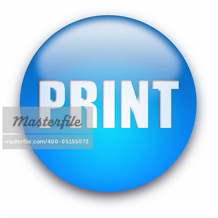 Blue glossy PRINT button isolated over white background