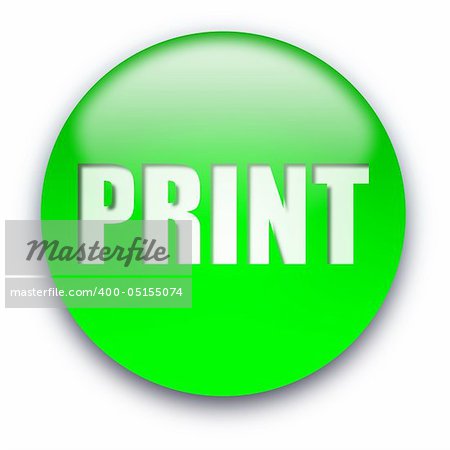 Green glossy PRINT button isolated over white background