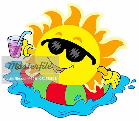 Sun with drink in water - vector illustration.