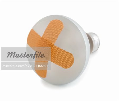 light bulb with band-aid isolated on white background