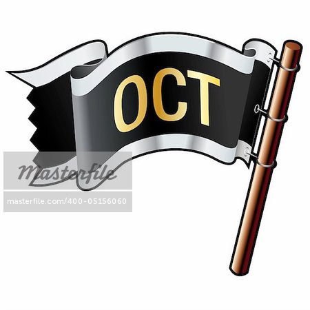 October calendar month icon on black, silver, and gold vector flag good for use on websites, in print, or on promotional materials