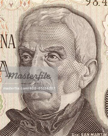 Jose de San Martin on 50 Pesos 1976 Banknote from Argentina. General and prime leader of the south part of South America's successful struggle for independence against Spain.