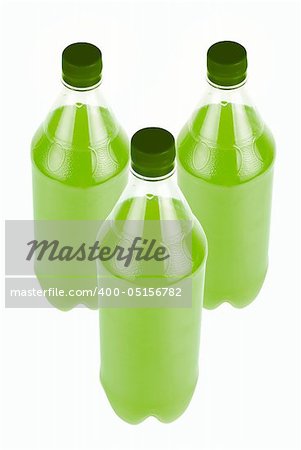 Three Green Juice bottle isolated over white background