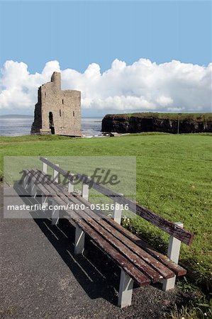 benches with a view of atlantic and castle in ballybunion