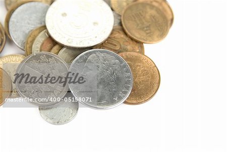 Close up of Different Coins isolated on white
