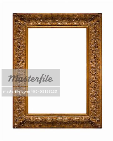 Picture gold frame with a decorative pattern on white