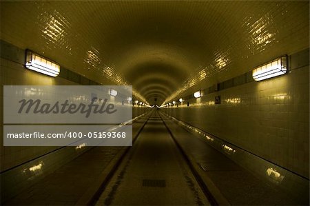 illuminated old tunnel under the Elbe in Hamburg