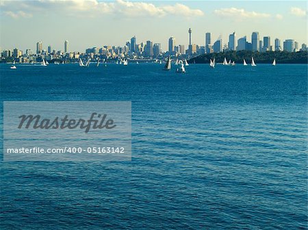 View from the beach with the Sydney skyline in the background
