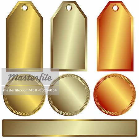Gold, silver and bronze banners on white background