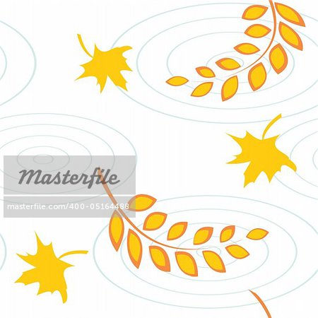 Autumnal seamless pattern with color leaves and puddles. Vector illustration.