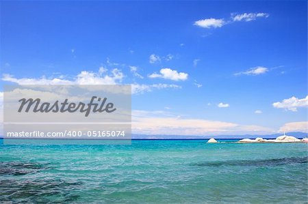 Portokali beach, Halkidiki, Greece with Athos mount on background