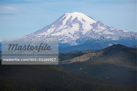 Close up view of snow covered Mount Rainier, Washington in Summer