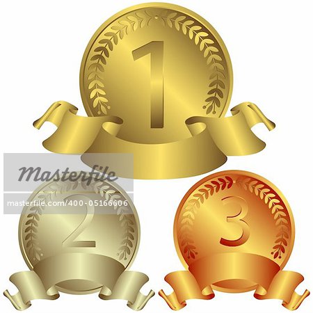 Golden, silvery and bronze banners on the white background (vector)