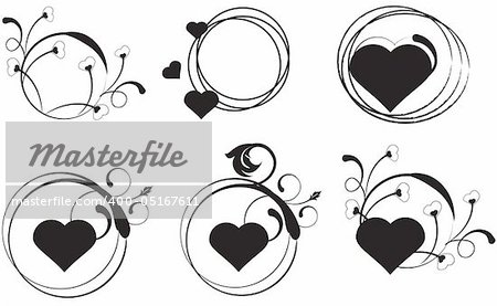 a set of floral hearts in different shapes