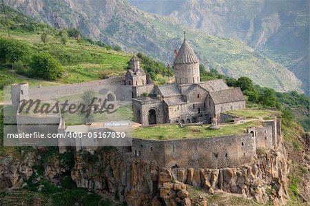 Tatev monastyr in Armenia, Aerial view. Summer day