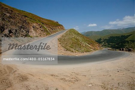 Small mountain route in Armenia. Danger turn