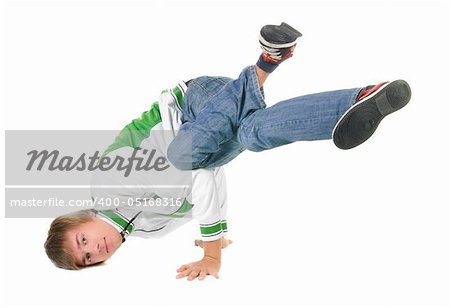 young  breakdancer posing. Isolated over white background.