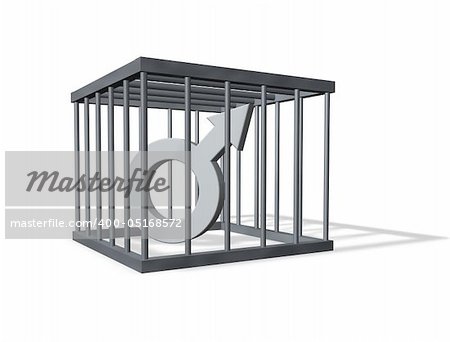 male symbol in a cage on white background - 3d illustration