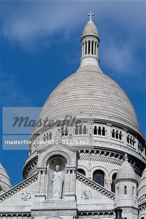 Details of Sacre Coeur - famous cathedral and popular touristic place in Paris, France