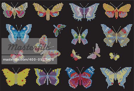 Butterfly collection - vector on the black backgraund