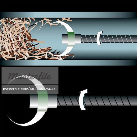 3D image of a plumbing device cleaning an underground pipe.