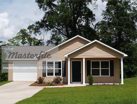 One story residential low income home with vinyl siding on the facade.