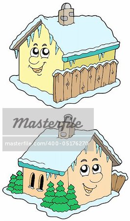 Cartoon winter houses - vector illustration.