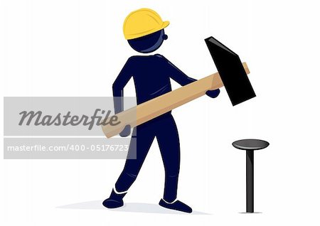 an illustration of a carpenter with an safety hat and an hammer