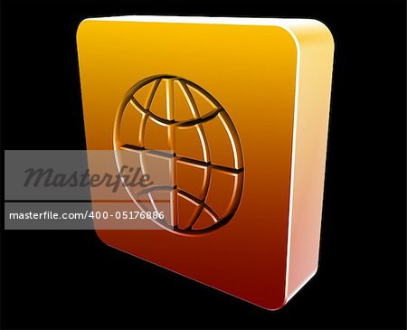 Globe navigation icon glossy button, square shape