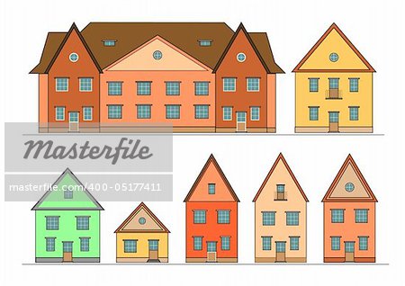 Houses set. Vector art in Adobe illustrator EPS format, compressed in a zip file. The different graphics are all on separate layers so they can easily be moved or edited individually. The document can be scaled to any size without loss of quality.