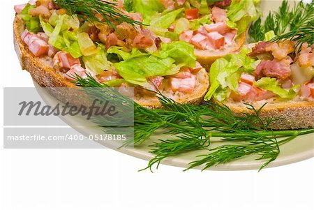 Blt appetizers with bacon lettuce and tomato on white background
