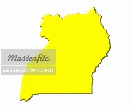Uganda 3d map with national color isolated in white