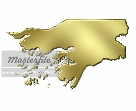 Guinea-Bissau 3d golden map isolated in white