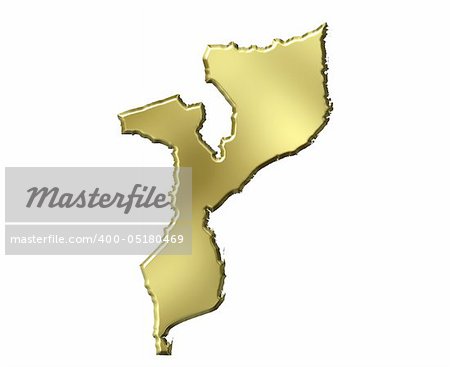 Mozambique 3d golden map isolated in white