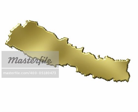 Nepal 3d golden map isolated in white