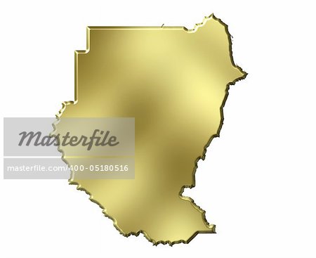 Sudan 3d golden map isolated in white