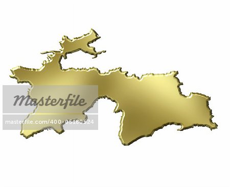 Tajikistan 3d golden map isolated in white