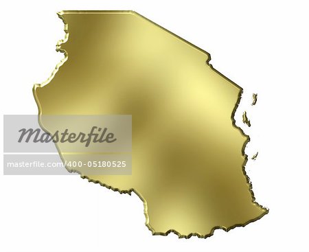 Tanzania 3d golden map isolated in white